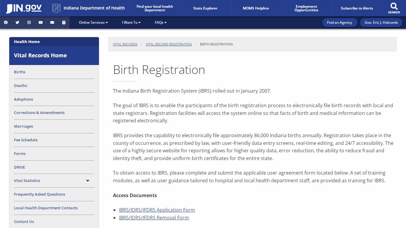 Health: Vital Records: Birth Registration