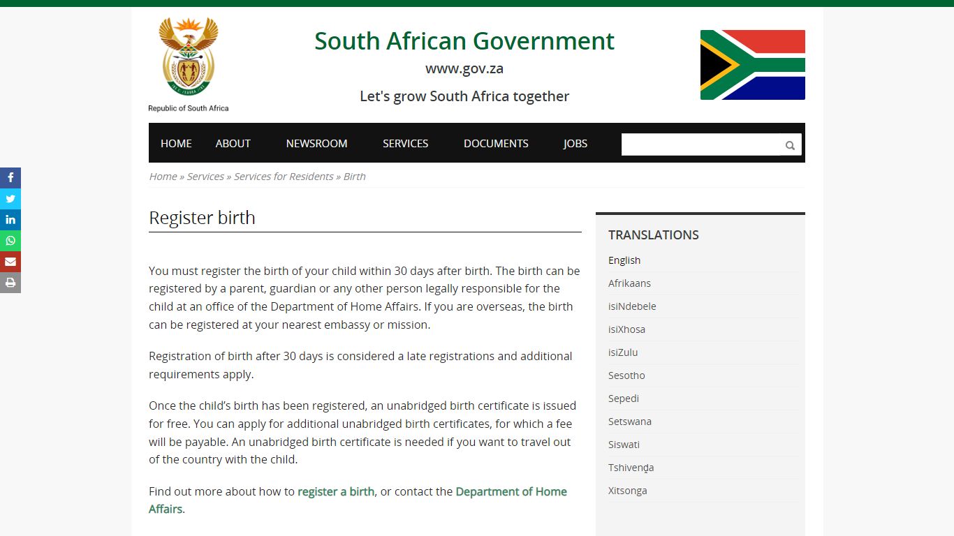 Register birth | South African Government
