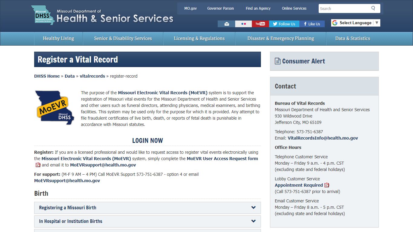 Register a Vital Record | Bureau of Vital Records | Health & Senior ...